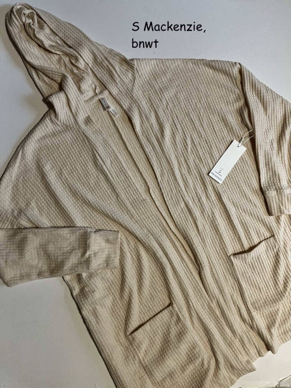 Small Lularoe Mackenzie drop shoulder cardigan, Cozy, cream waffle knit